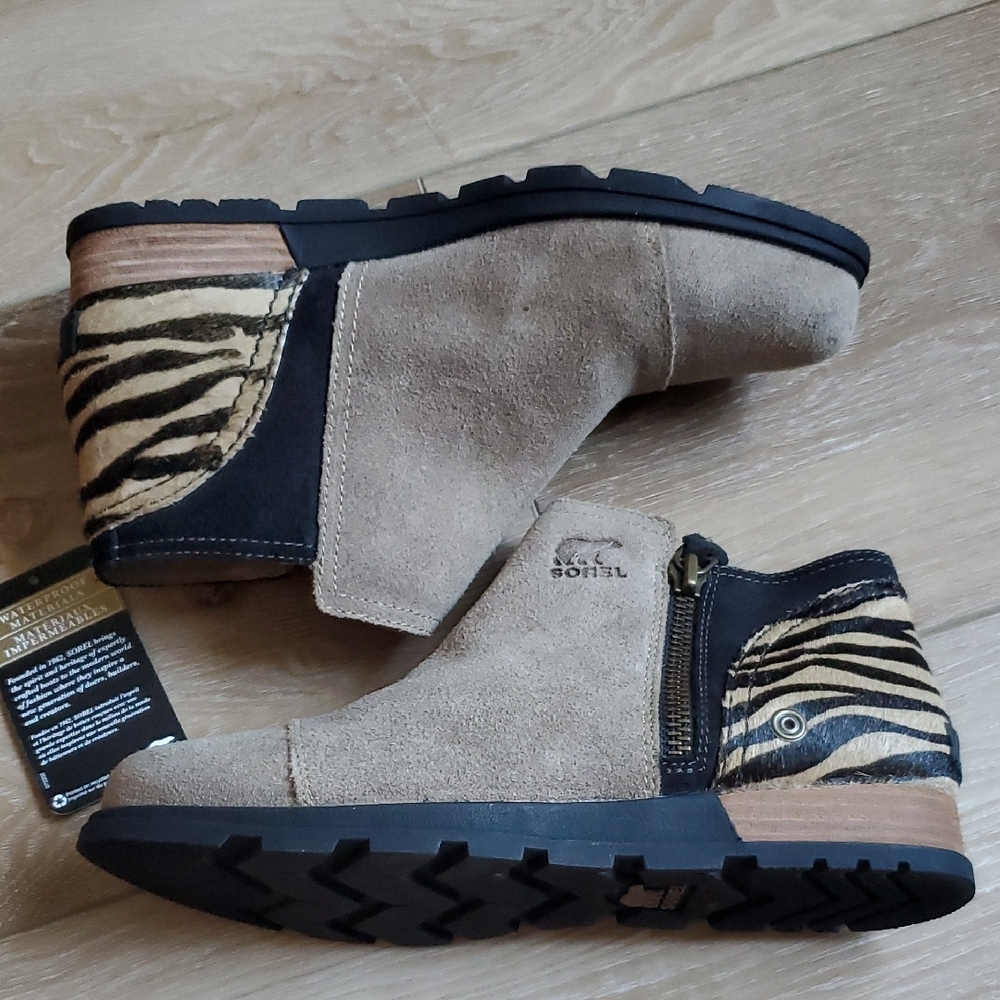 Sorel Women's Zebra Print Tan and Black Booties